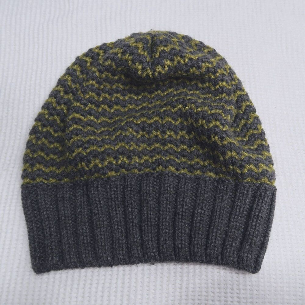 GAP Gray Green Striped Slouchy Beanie Hat One Size Wool Alpaca